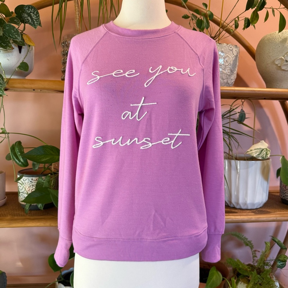Workshop Republic Clothing See You At Sunset Purple Graphic Sweatshirt XS NWT - Picture 2 of 7